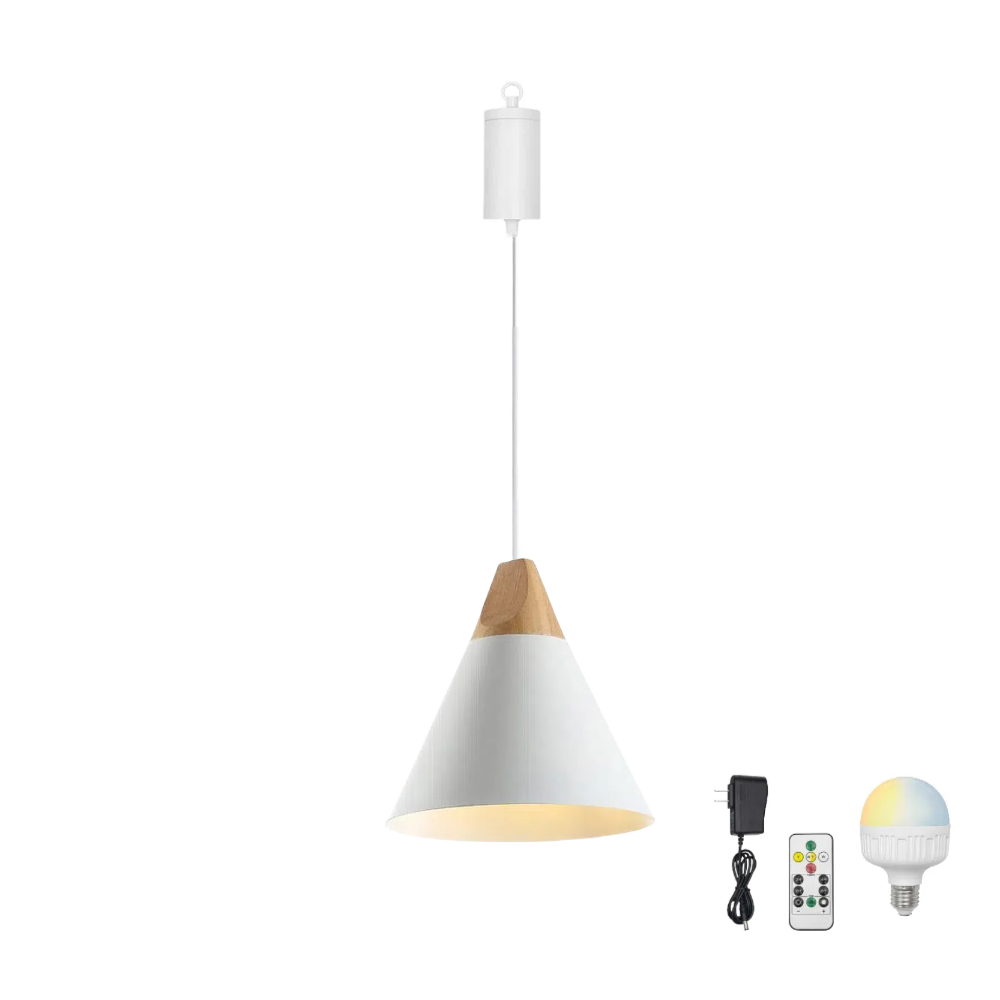 Kiven Battery Operated Pendant Light Nordic-style, featuring Remote Control Dimming and Rechargeable Battery-Powered Bulb, Move Freely around Kitchen, Living Room