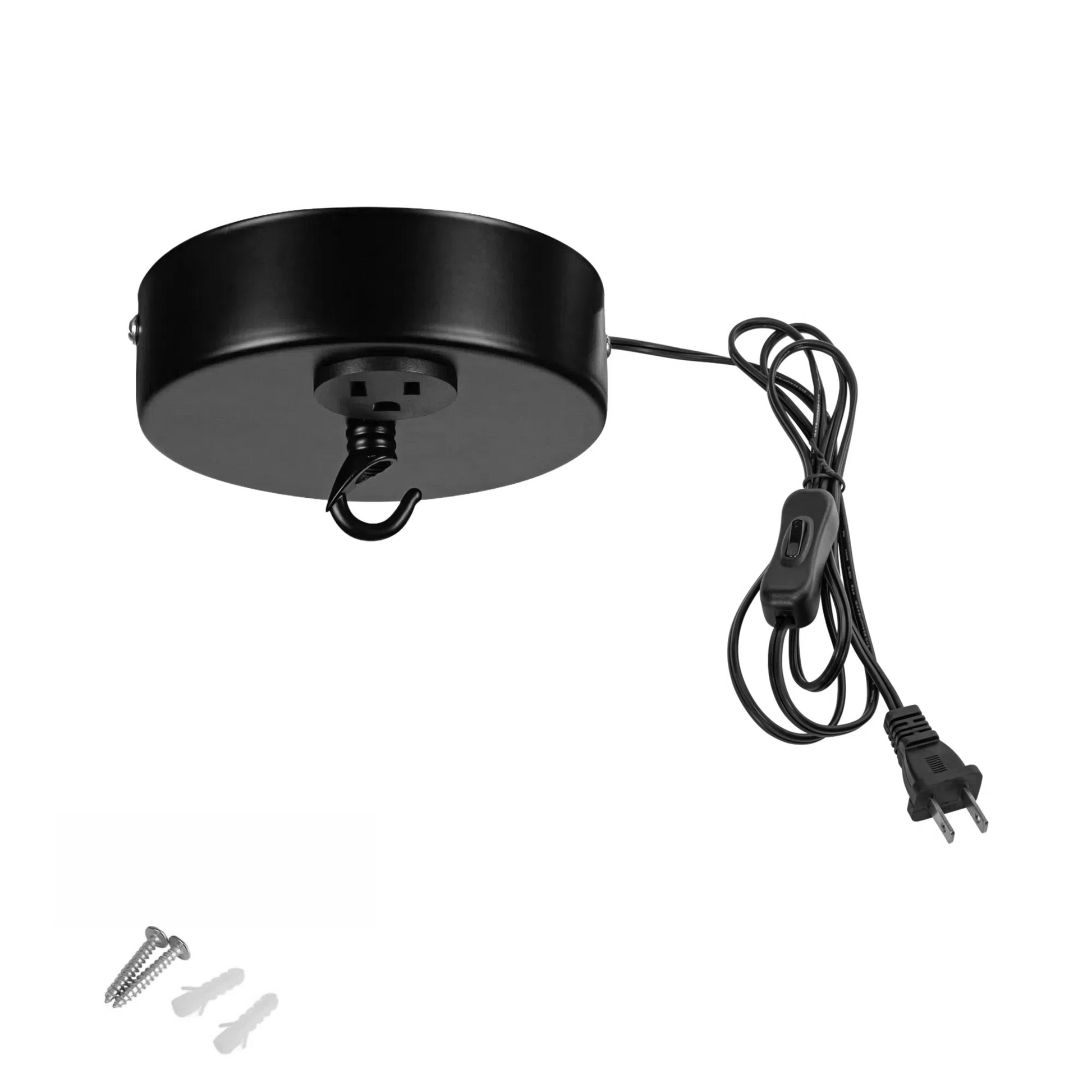Kiven Black Ceiling Fixture with Socket, with Plug-in Cord with Switch, Electric Canopy Kit with 10lb Capacity Hook, for Fan, Camera and Christmas Lights DIY, Metal, Customizable
