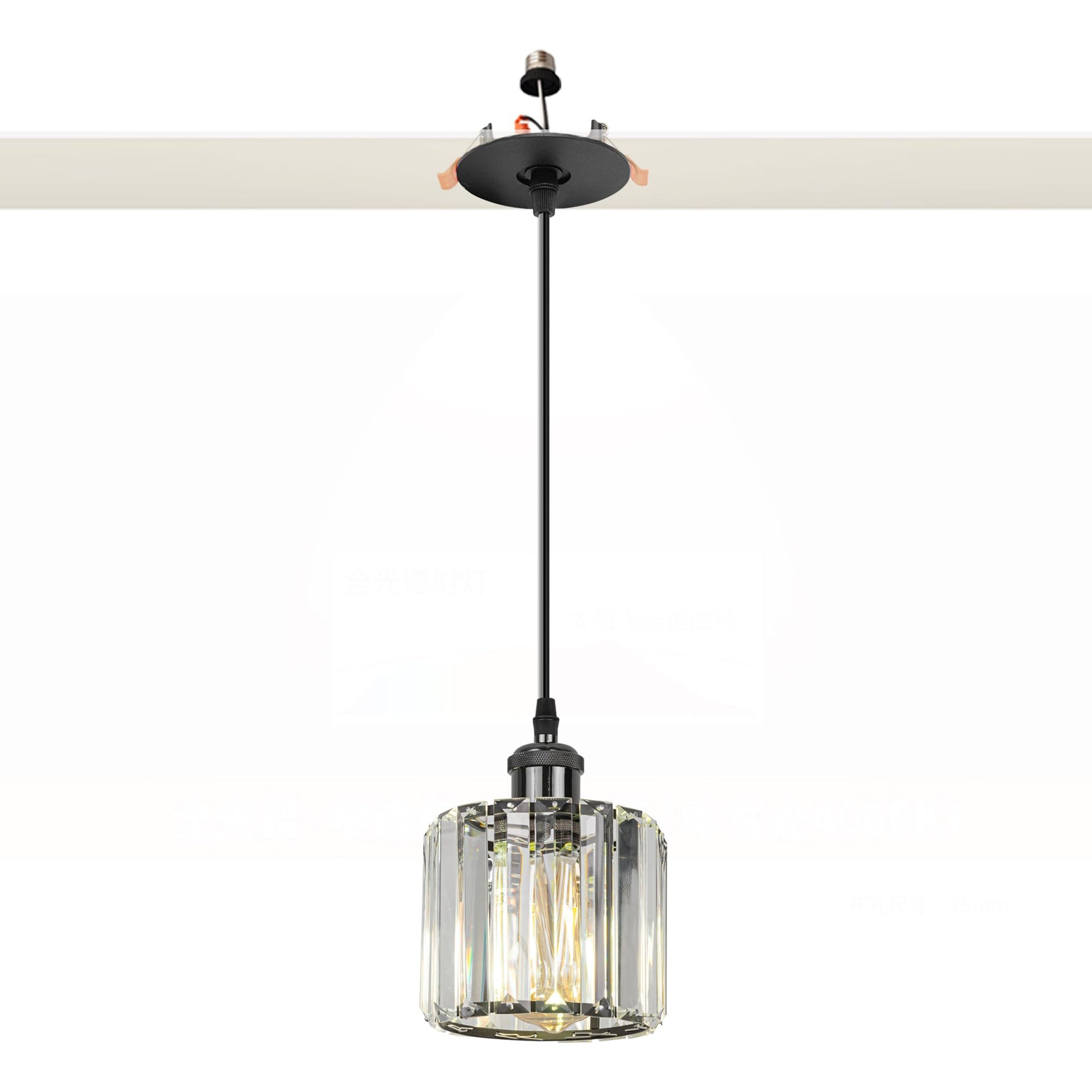 Kiven Can Lights Retrofit Recessed Lighting with E26 Power Outlet Adapter, 4/5/6 Inch 3-Light Replacement Conversion Kit, Farmhouse Crystal Pendant Lighting for Bedroom Hallway Kitchen, Black Finish