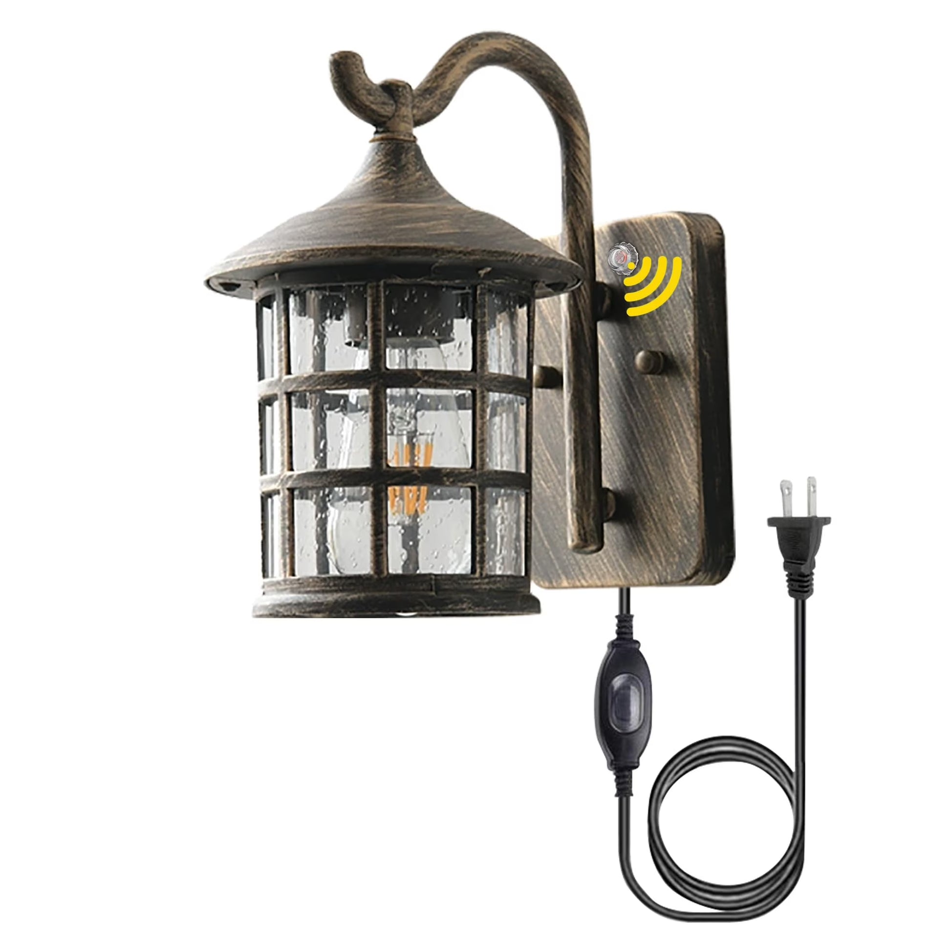 Kiven Waterproof Exterior Outdoor/Indoor Wall Light, Plug-in Wall Mount Lantern Light, Dusk-to-Dawn,Industrial Porch Light for House, Garage, Patio BD1985B