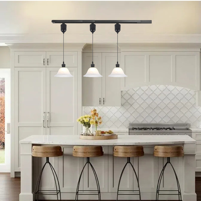 Kiven H-Type Track Lighting Pendants Adjustable Height,Modern h Track Pendant Lights with Alabaster Glass Shade,Track Lighting Fixture for Kitchen Island Hallway, 3 Lights(Black)