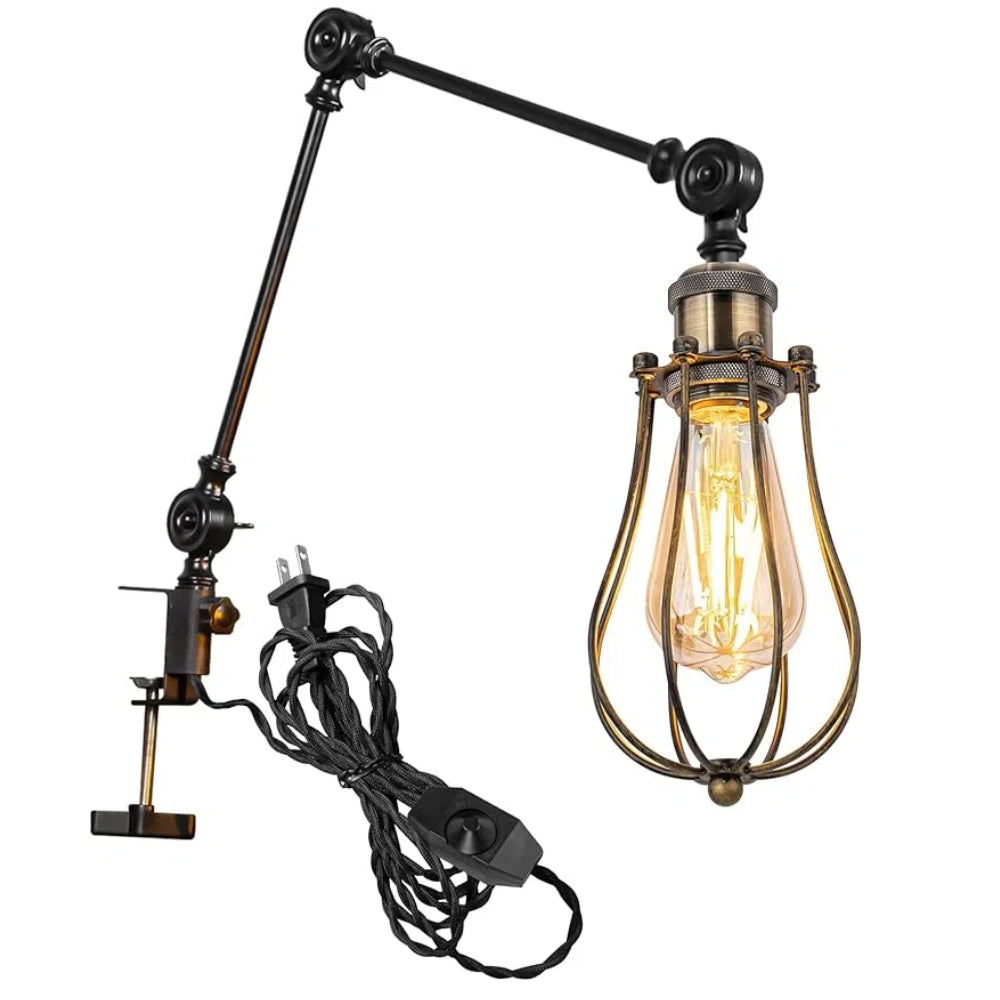 Kiven Dimmable Clamp Light for Shelf, 1-Light Bronze Vintage Clip on Light with Flexible Swing Arm, 8.2FT Plug in Cord, Decorative Clamp Lamp for Office Bedside Bookshelf E26 Sokcet
