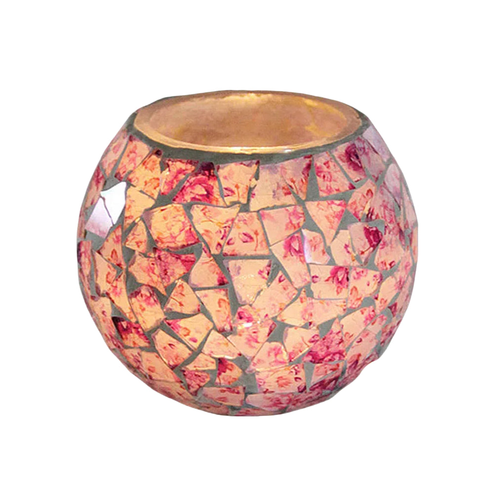Dimmable LED Glass Shade Night Light with remote. Mosaic glass shade in pink and cream tones, perfect for ambiance and decor.
