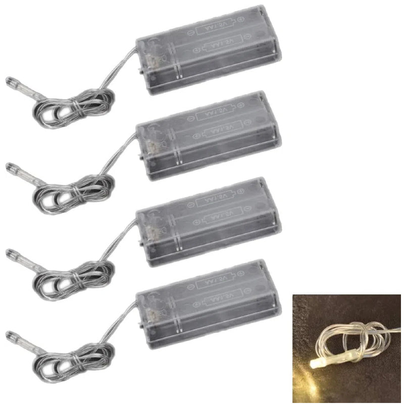 Kiven 4-Pack LED Emitting Diode Assorted Kit Pre-Wired 5mm Electronic Components for DIY Lighting Fixtures with On/Off Button Switch AA Battery Case (Battery NOT Included)