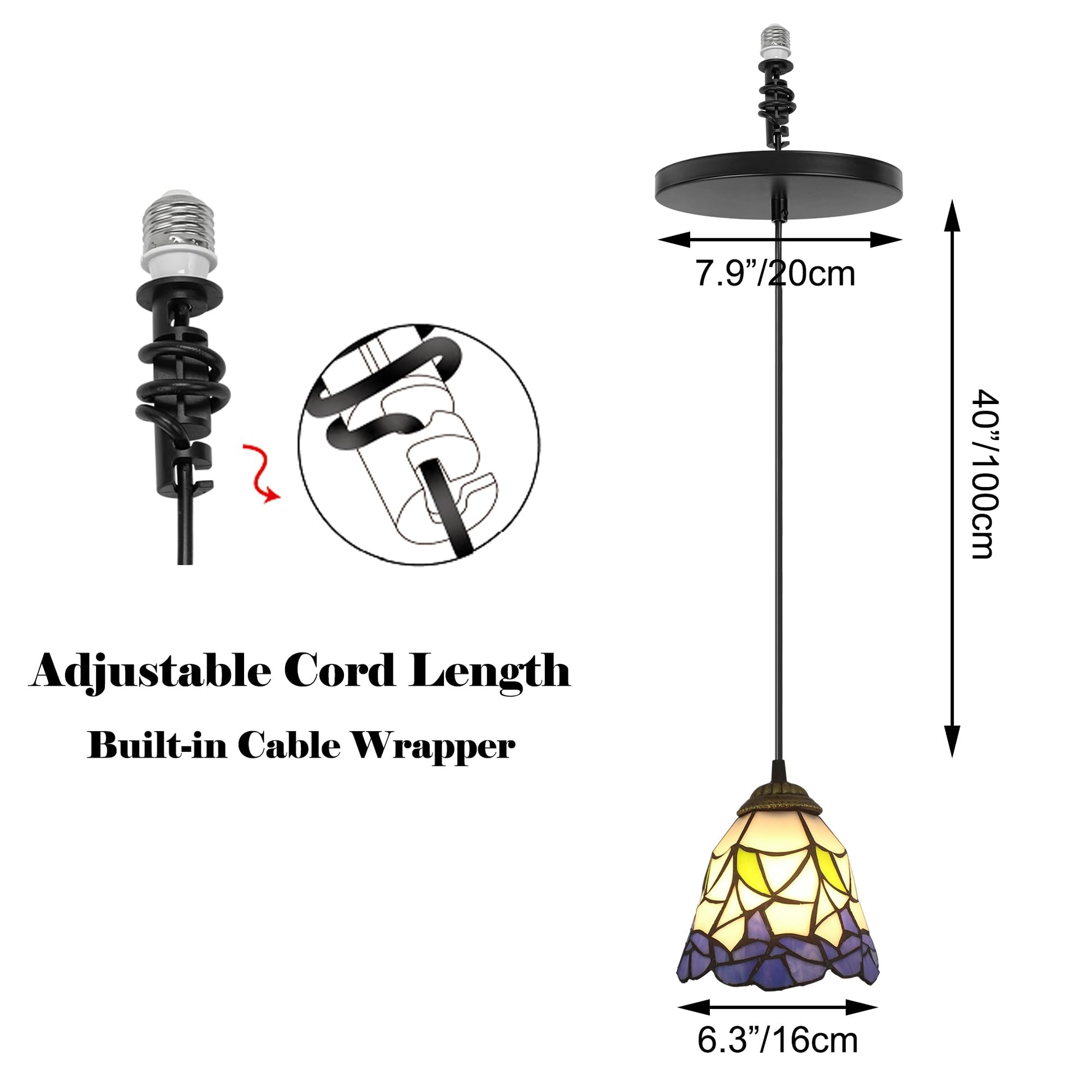 Kiven Instant Light Conversion Kit for 4/5/6inch Hole,Tiffany Style Lighting Recessed Can Light Conversion Kit to Pendant with E26 Screw-in Adapter for Kitchen Island Living
