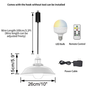Rechargeable Battery Adjustable Cord Pendant Light Matt Gold Base With Metal Shade Smart LED Bulbs with Remote Retro Design