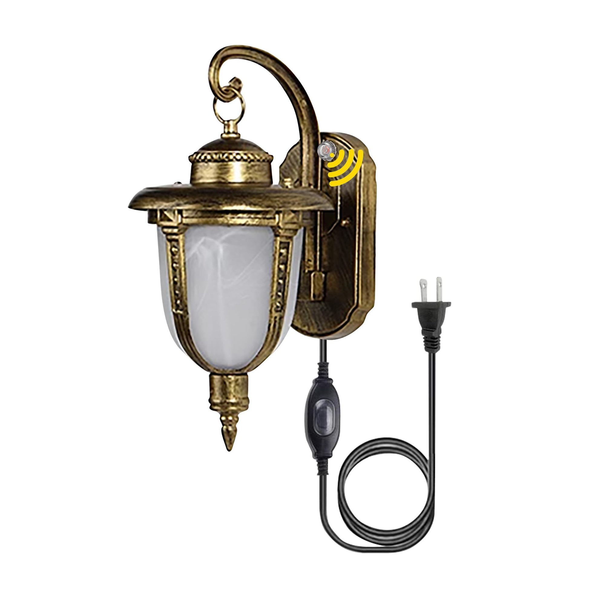 Kiven Waterproof Outdoor Wall Light Fixtures, Plug-in Wall Mount Lantern Light with Glass Lampshade & E26 Socket, Dusk-to-Dawn,Industrial Porch Light for Patio Entryway House Garage,Black