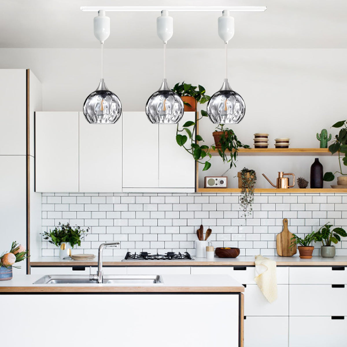 Kiven H-Type Track Lighting Pendants,Modern h Track Pendant Lights with Green Glass Globe,Decorative Track Lighting Fixture Adjustable Height for Kitchen Hallway Restaurant Shop