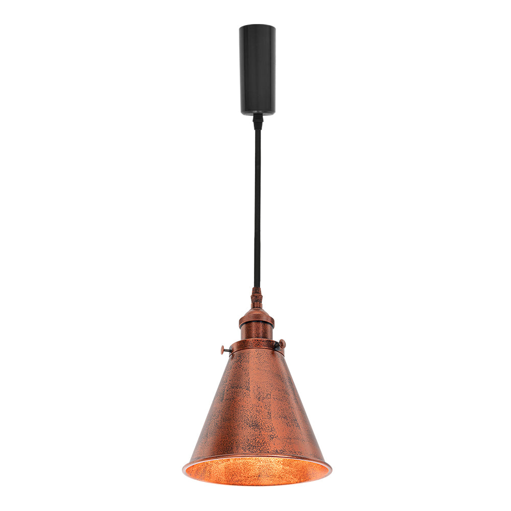 Adjusted Cable Track Lamp, rust metal cone shade vintage pendant lighting for kitchen and home.