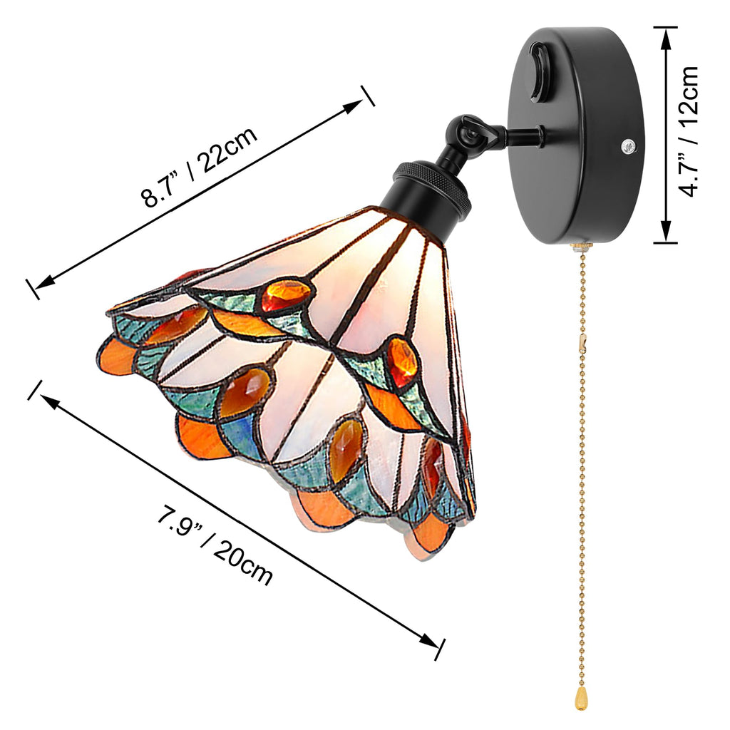 Kiven 12V LED Interior Lights with USB Port,RV Reading Lamp with Pull Chain Switch,4W Tiffany-Style Wall Sconce Adjustable Warm White for RV Caravans Boats, Hard-Wired Surface Mount