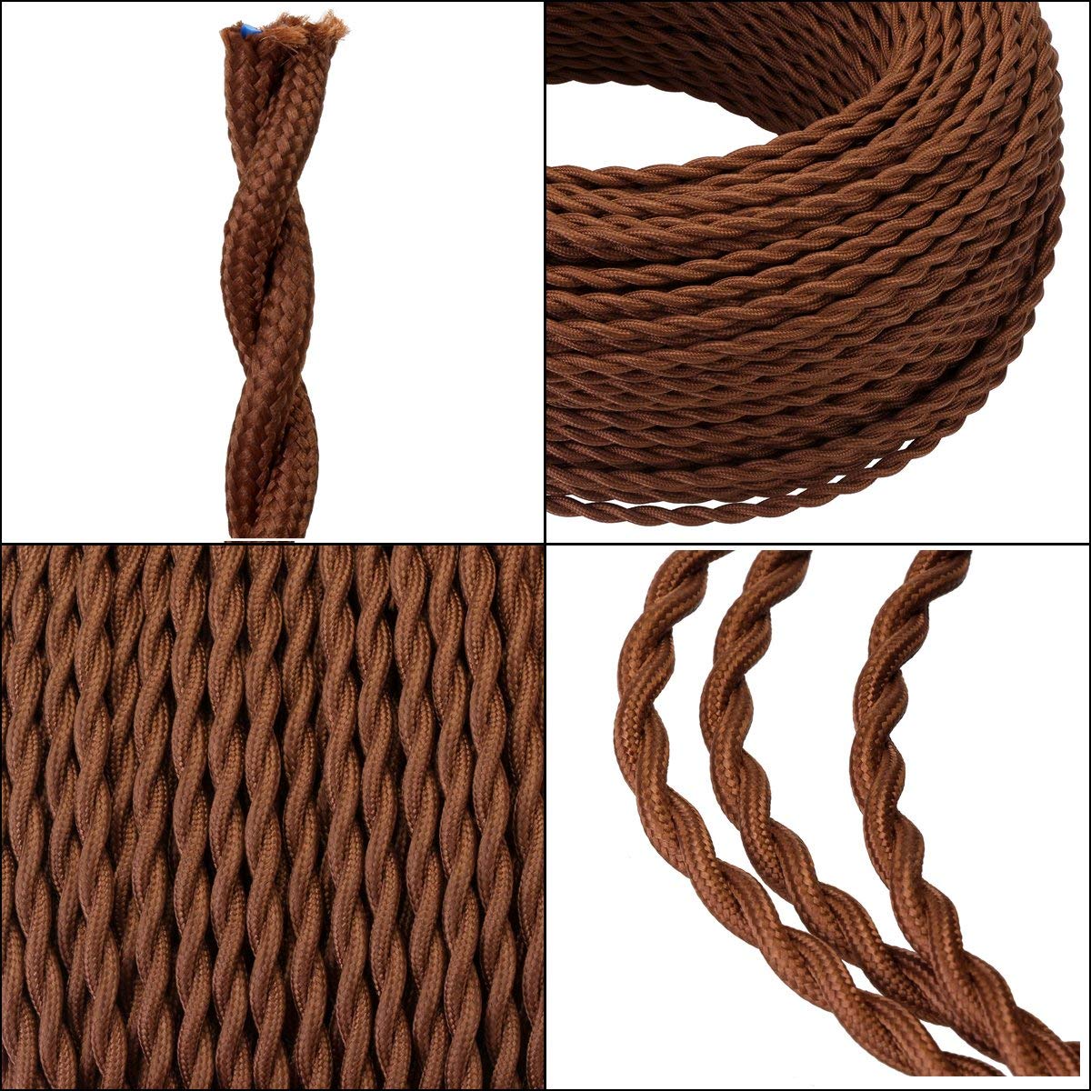 Kiven 328 Feet 2 Core Cloth Wire - Eight Color Options, Vintage Style Twisted Fabric Covered Lamp Cord for Hanging Pendants, Fans, etc (Gold)
