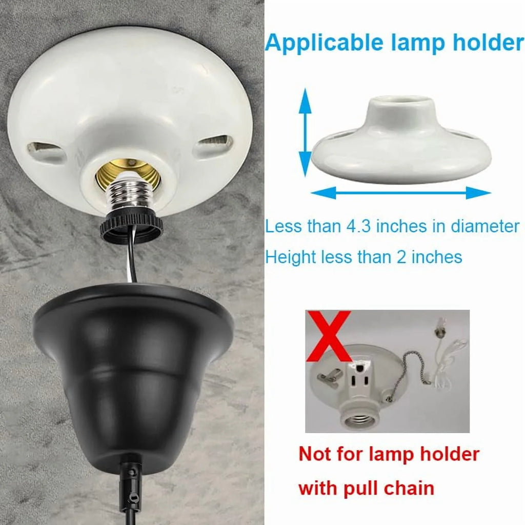 Kiven Farmhouse Pendant Light with E26 Screw-in Adapter, Exposed Ceiling Light to Pendant, Converts Bulb Socket to Pendant Light, Adjustable Height Renter-friendly Pendant Lighting