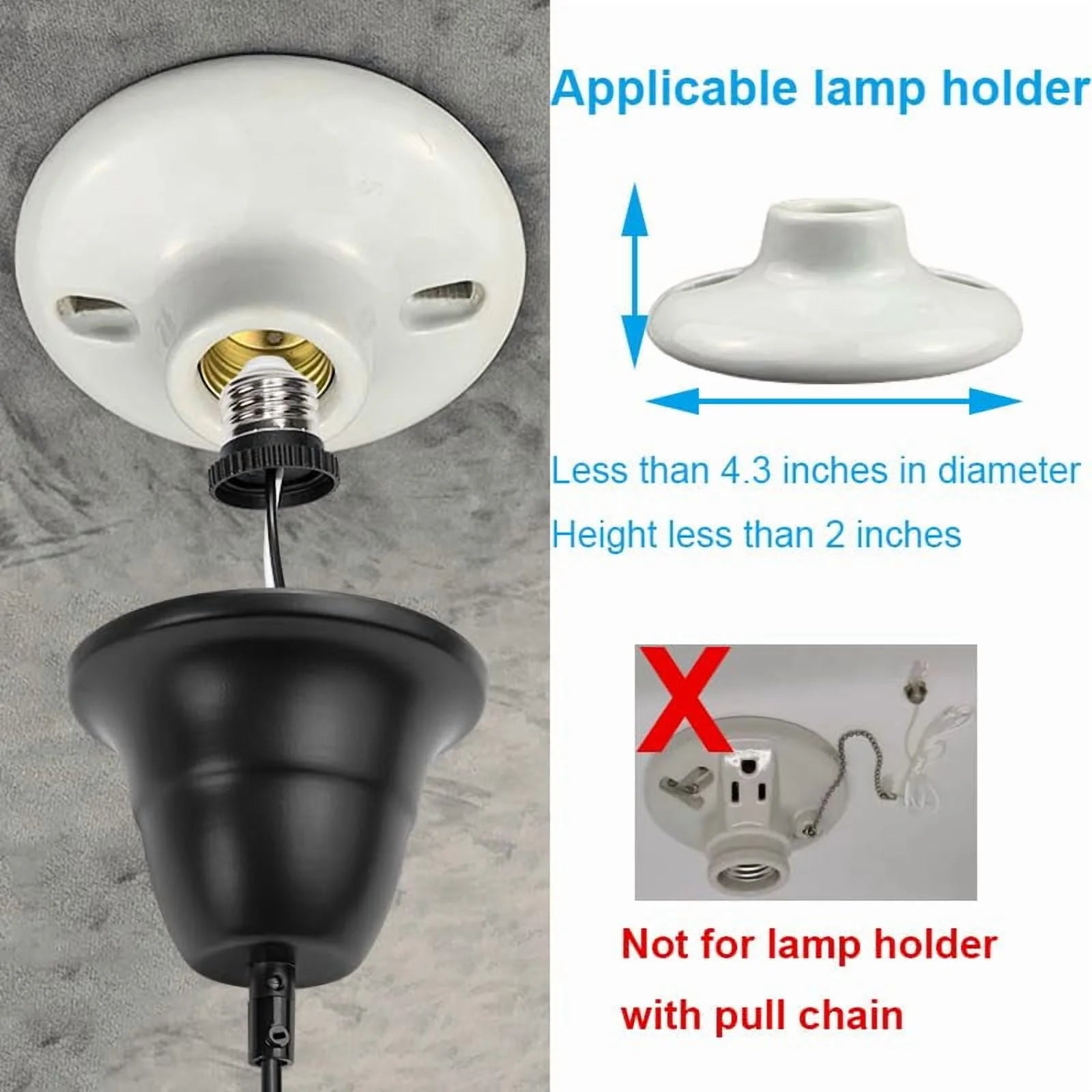 Kiven Farmhouse Pendant Light with E26 Screw-in Adapter, Exposed Ceiling Light to Pendant, Converts Bulb Socket to Pendant Light, Adjustable Height Renter-friendly Pendant Lighting