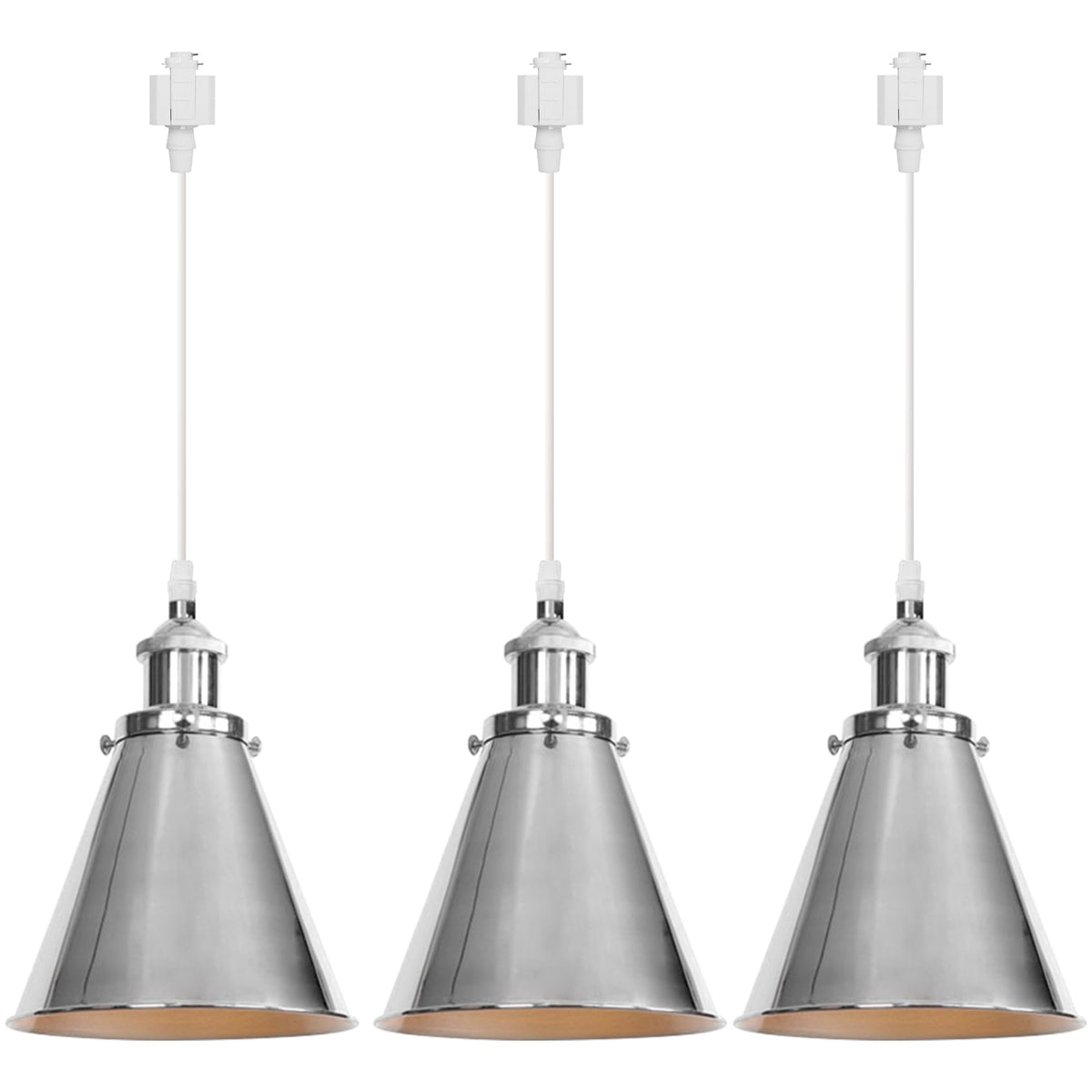 Kiven H-Type Track Lighting, 3-Light Modern Halo Track Pendant Light with Metal Lampshade,Dimmable H Track Light Pedant for Kitchen Island Home Cafe Bedroom, Cord Length 39.4",Silver Finish