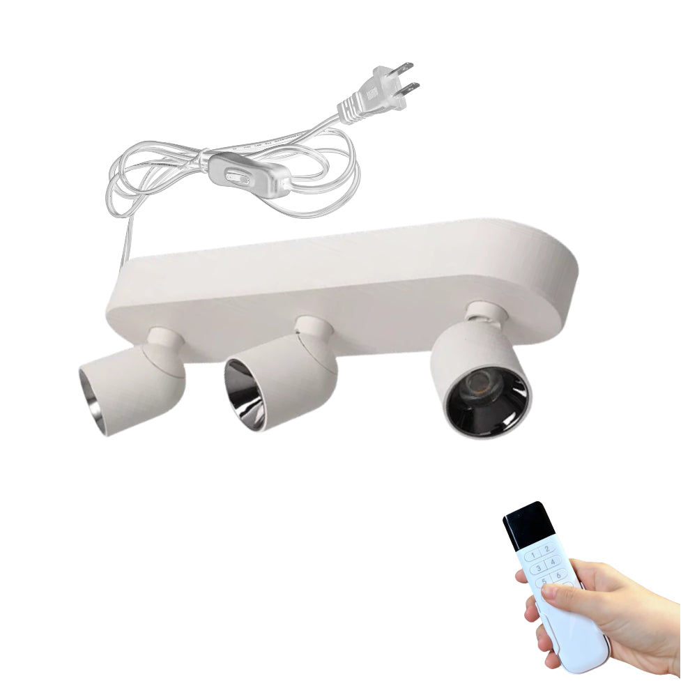 White plug-in track light with remote control, rotatable heads for flexible lighting control and modern design