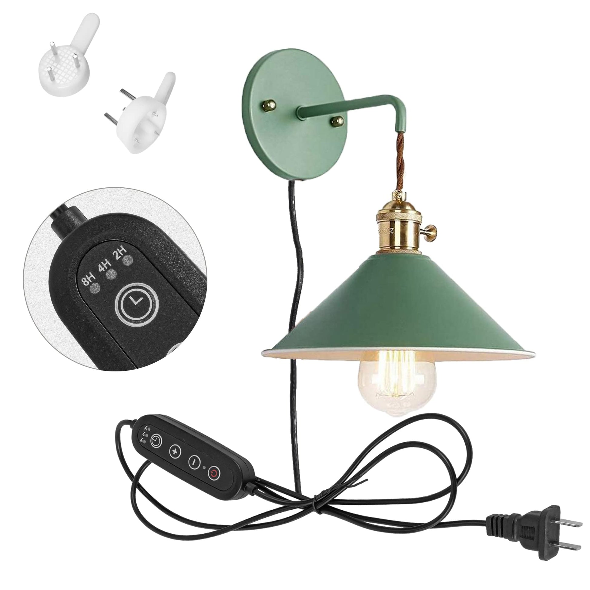Kiven Wall Sconce Green Macaron Lighting Fixture with Plug-in Cord(5.9FT),Dimmable and Timed Wall lamp for Bedroom Bathroom-1 Pack