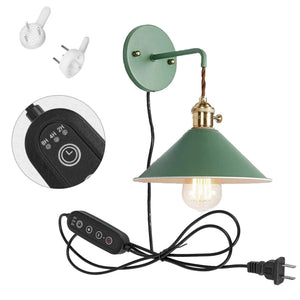 Kiven Wall Sconce Green Macaron Lighting Fixture with Plug-in Cord(5.9FT),Dimmable and Timed Wall lamp for Bedroom Bathroom-1 Pack