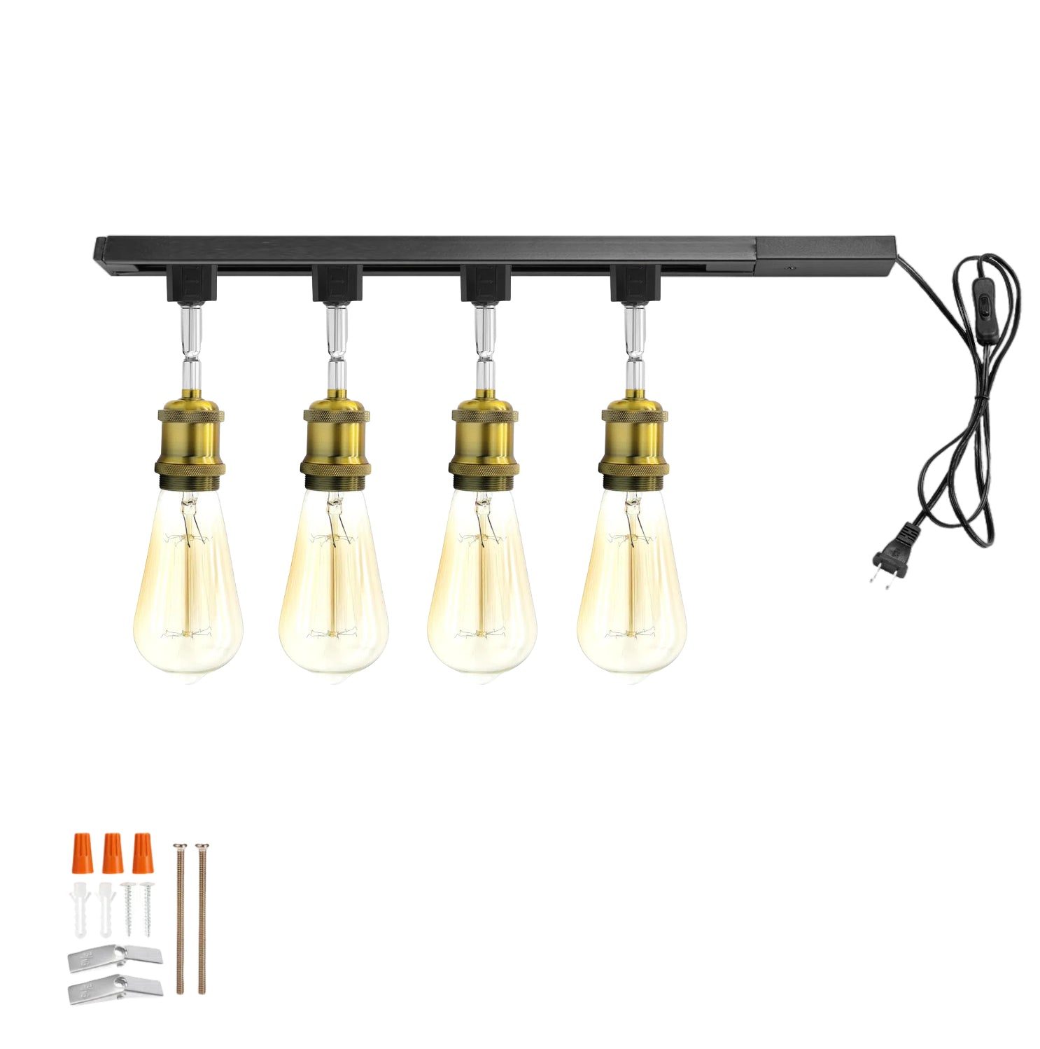 Kiven Retro Track Light, Edison bulbs, black finish, plug-in, dimmable. Vintage kitchen lighting fixture.