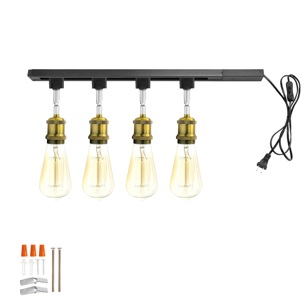 Kiven Retro Track Light, Edison bulbs, black finish, plug-in, dimmable. Vintage kitchen lighting fixture.