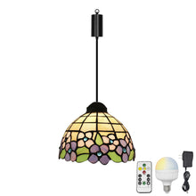 Load image into Gallery viewer, Rechargeable Battery Adjustable Cord Tiffany Pendant Light Glass Shade Smart LED Bulbs with Remote