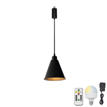 Load image into Gallery viewer, Rechargeable Battery Adjustable Cord Wireless Pendant Light Black Metal Shade Smart LED Bulbs with Remote