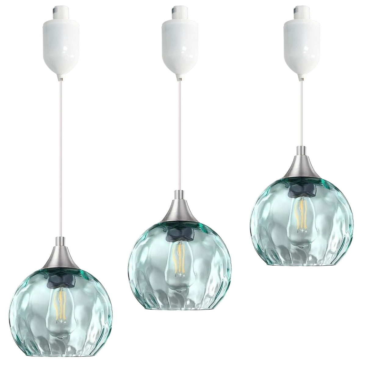 Kiven H-Type Track Lighting Pendants,Modern h Track Pendant Lights with Green Glass Globe,Decorative Track Lighting Fixture Adjustable Height for Kitchen Hallway Restaurant Shop