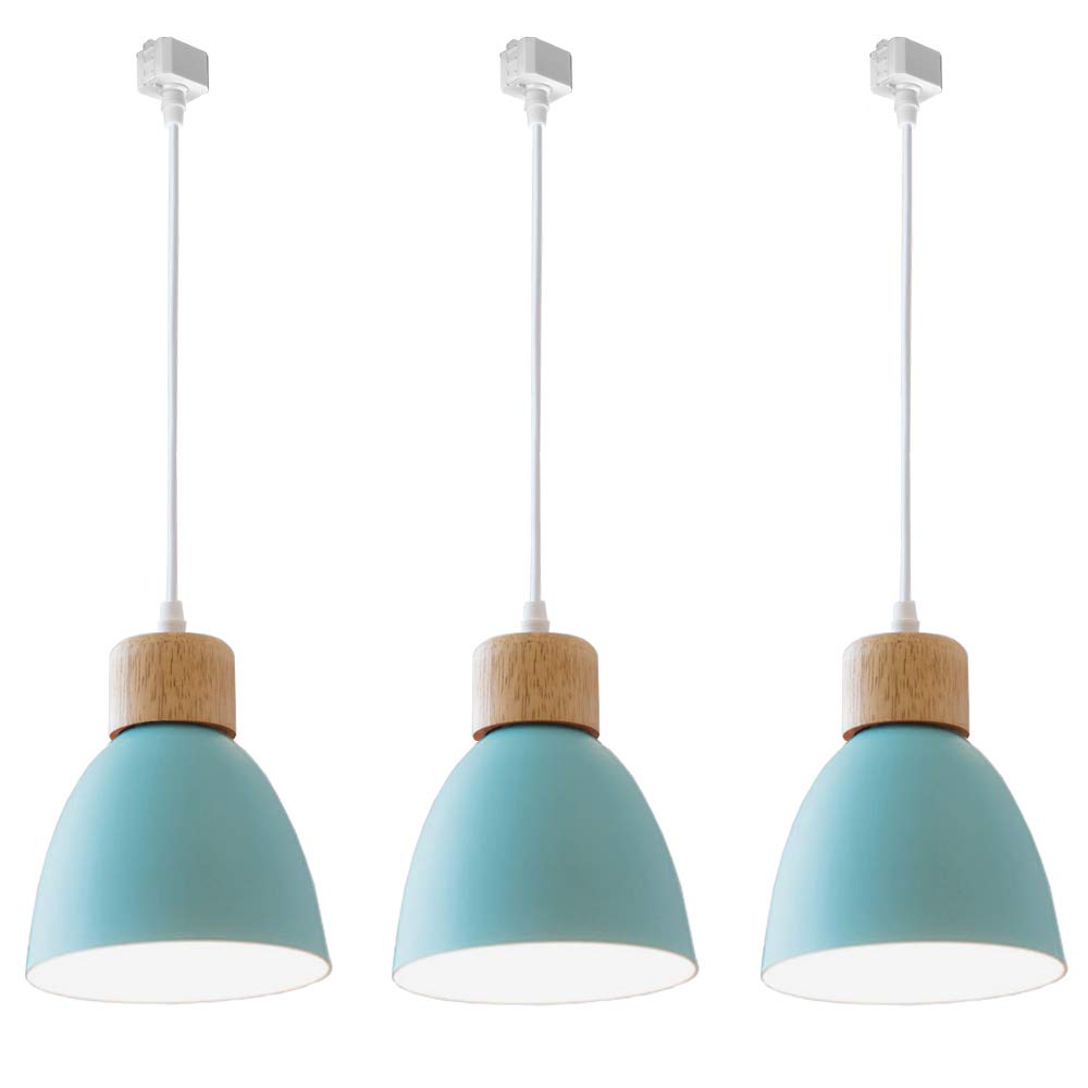 Kiven 3-Lights H-Type Track Pendant Lights, Dimmable Track Mount Pendant Lighting Fixtures White/Blue Macaron Aluminum Shade Adjustable Height