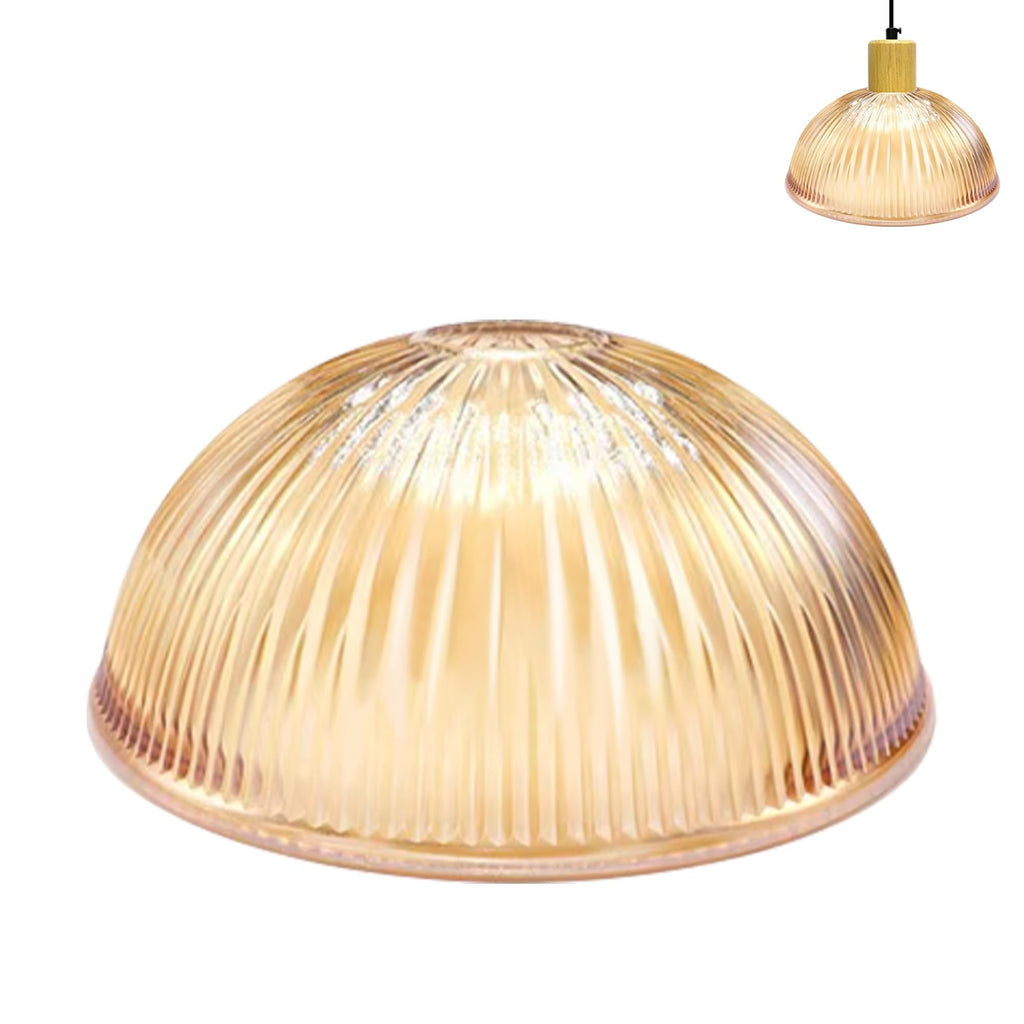 1-Pack 9.8" Clear Amber Glass Semicircle Lamp Shade Replacement, Brown Striped Glass Lamp Cover, DIY Torchiere Shade Decorative for Pendant Light Table Lamp Swag Ceiling Lamp Wall Sconce