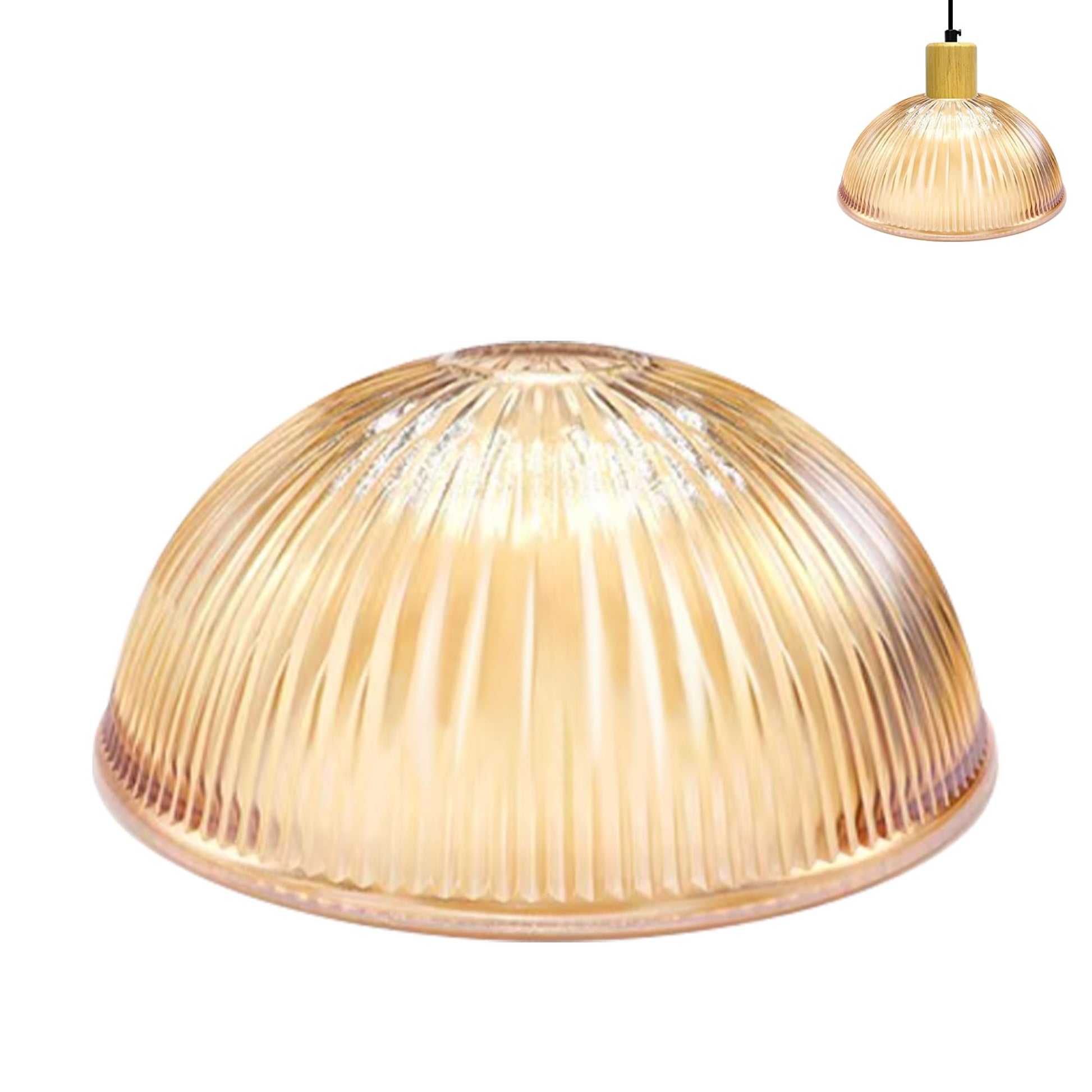 1-Pack 9.8" Clear Amber Glass Semicircle Lamp Shade Replacement, Brown Striped Glass Lamp Cover, DIY Torchiere Shade Decorative for Pendant Light Table Lamp Swag Ceiling Lamp Wall Sconce