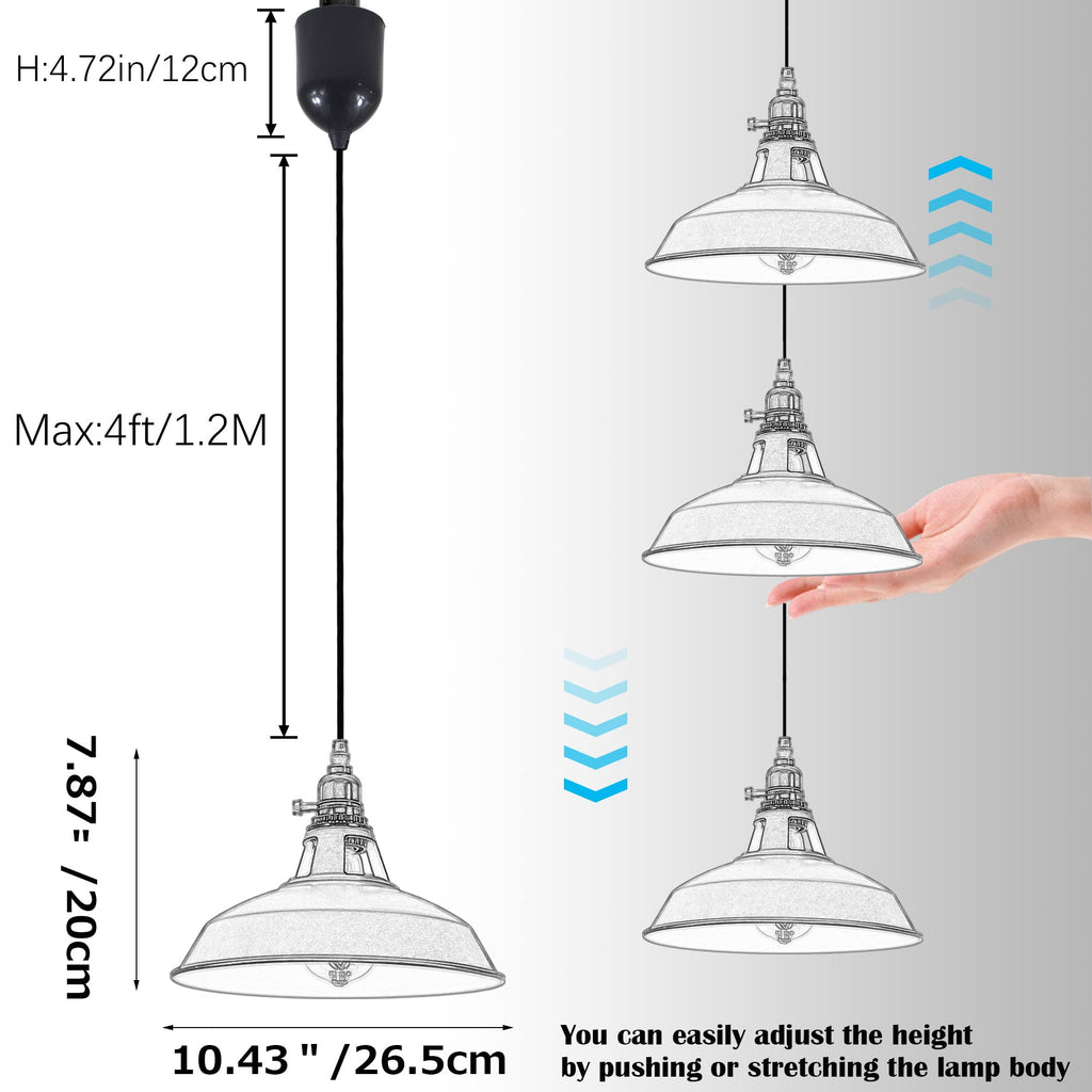 3-Pack H-Type Track Pendant Lights, Retractable Adjustable Height Industrial Pendant Light with Shade for Kitchen Island Dining Room