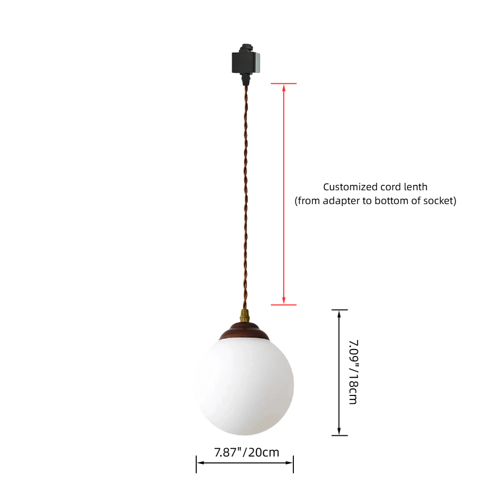 Kiven H-Type Track Lighting Pendants Antique and Meridian Style Dimmable White Frosted Glass Shade Globe Shape E26 Socket Restaurant Kitchen Centerpiece  Customizable(Bulbs Not Included.)