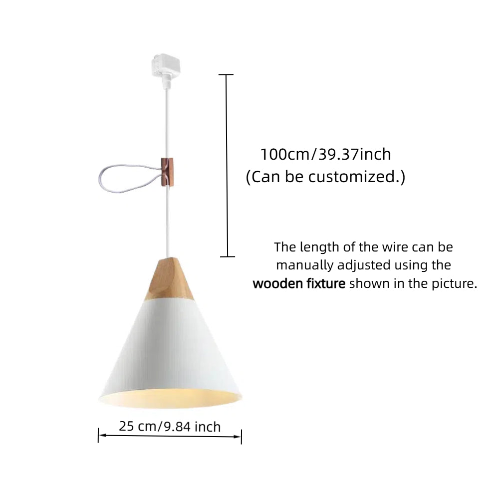 Kiven H-Type Track Lighting Pendant Scandinavian Style White Track Light with Cord Lock for Shorten Cord Length, Wood Adjuster