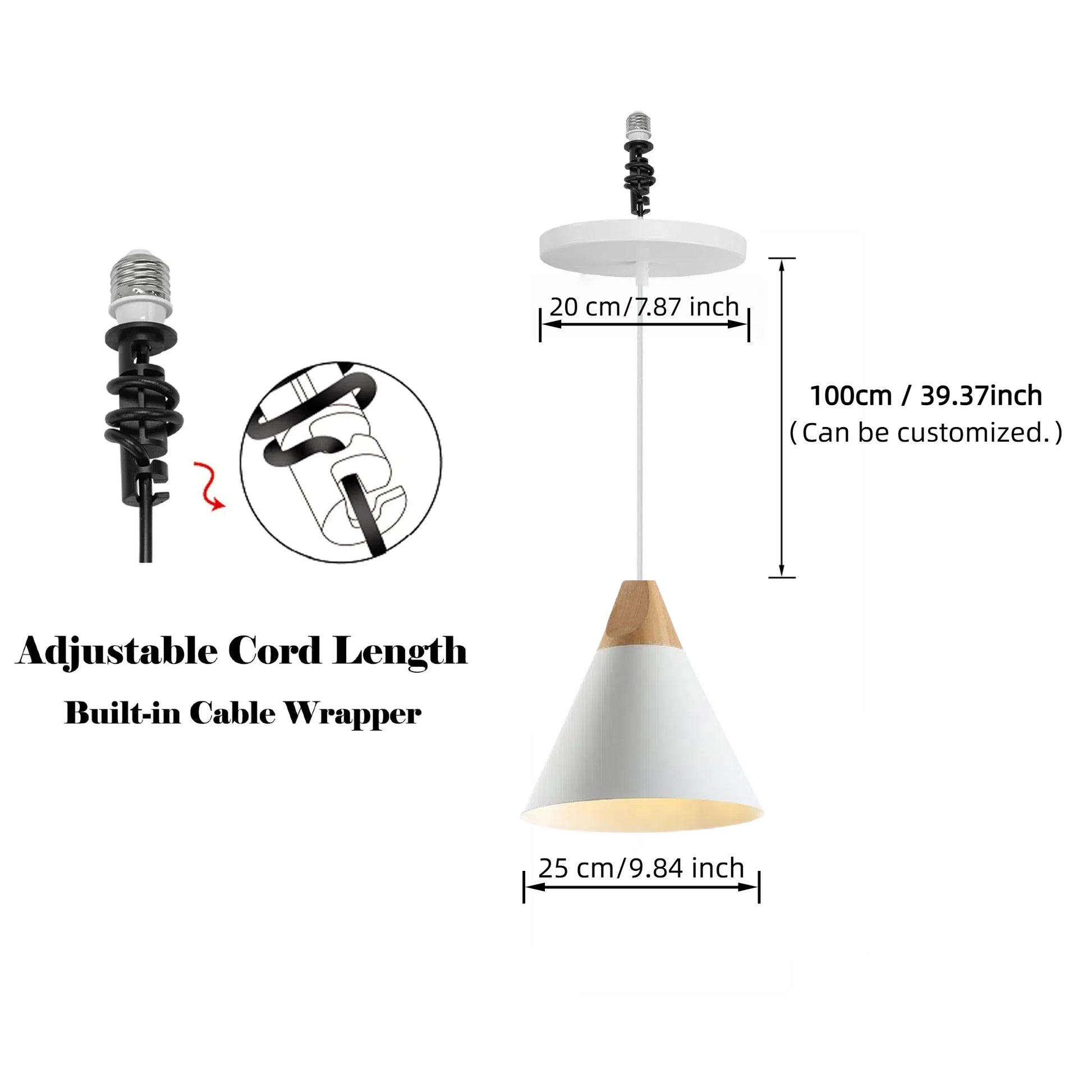 Kiven Instant Light E26 Recessed Can Light Conversion Kit to Scandinavian Pendant for Kitchen Island, Bedroom Customizable