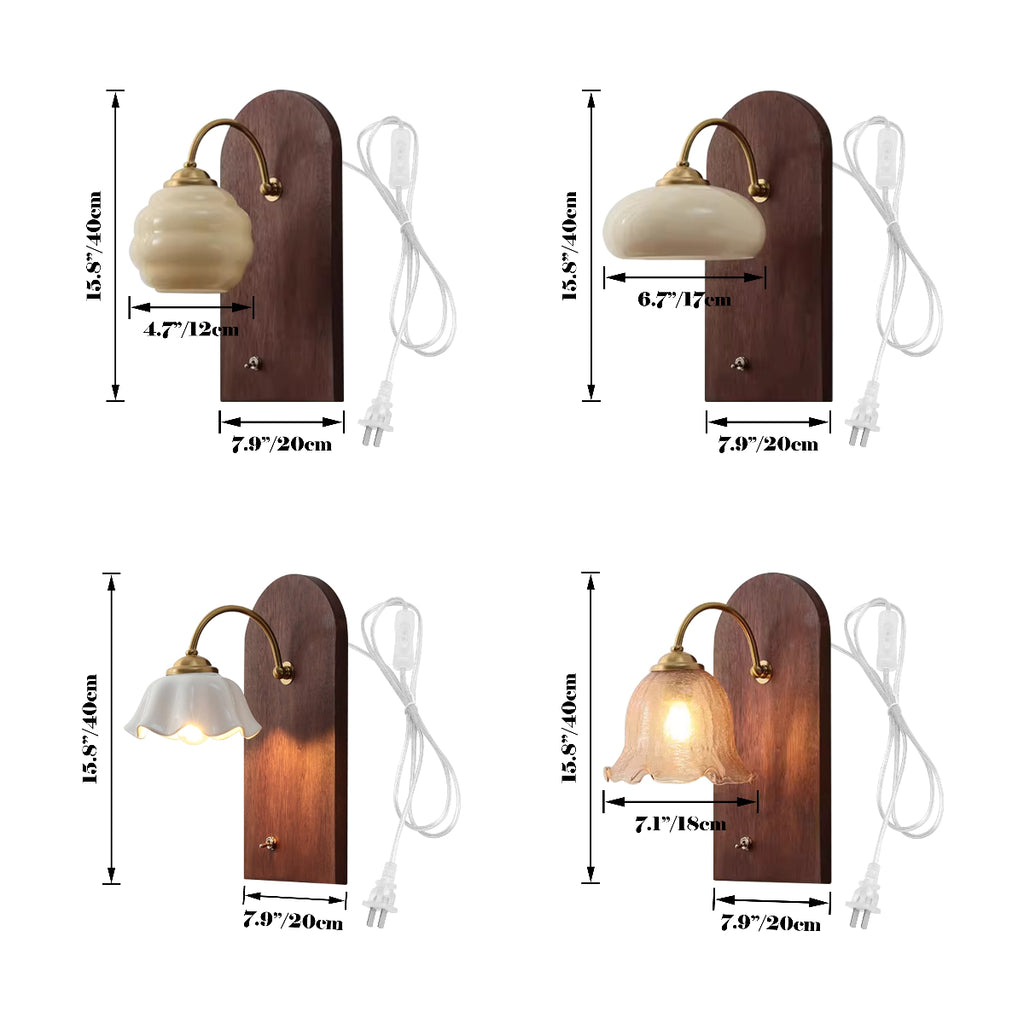 Vintage Wooden Glass Wall Sconces Plug-in Farmhouse Loft Bedroom Living Room Entrance Hallway Coffee shop