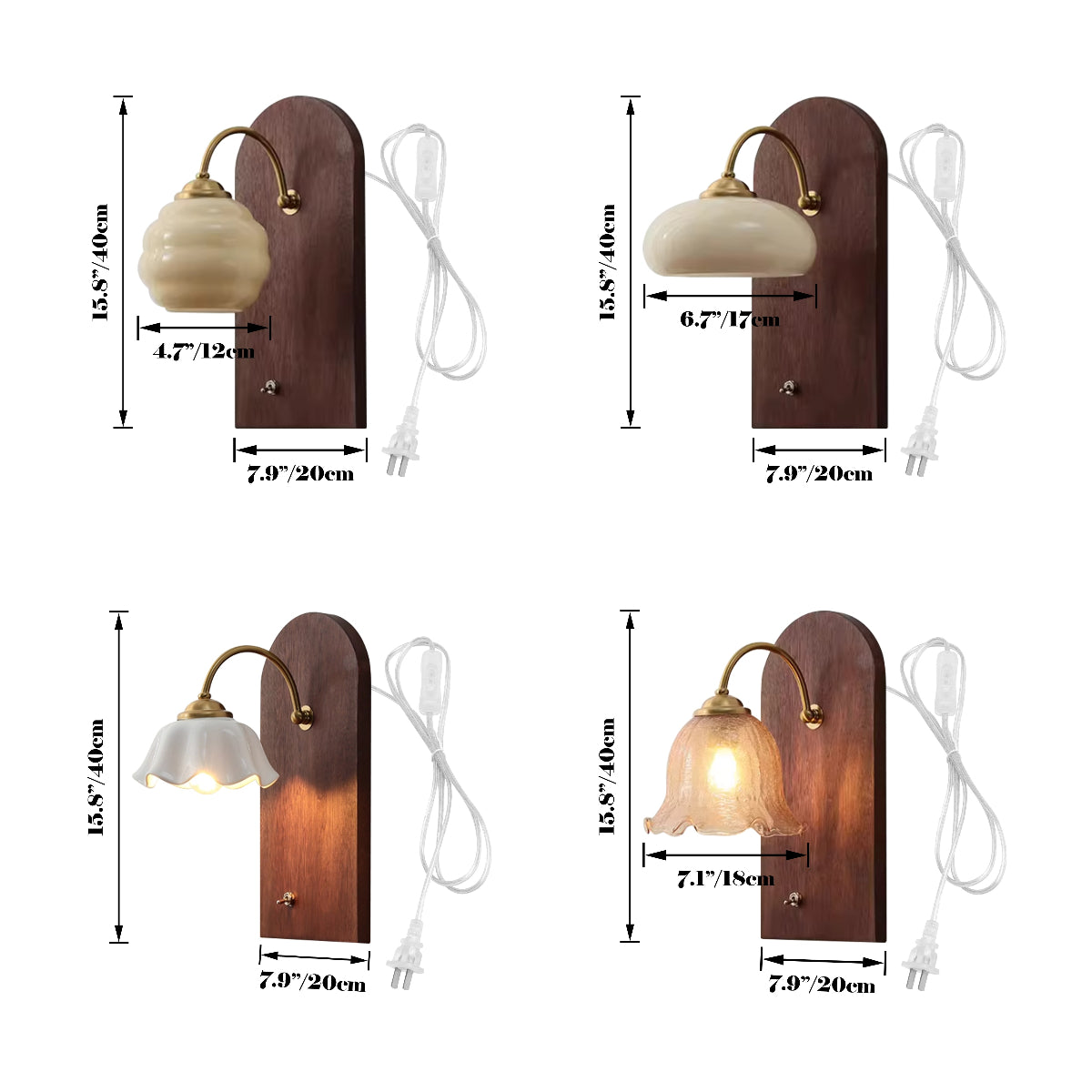 Vintage Wooden Glass Wall Sconces Plug-in Farmhouse Loft Bedroom Living Room Entrance Hallway Coffee shop