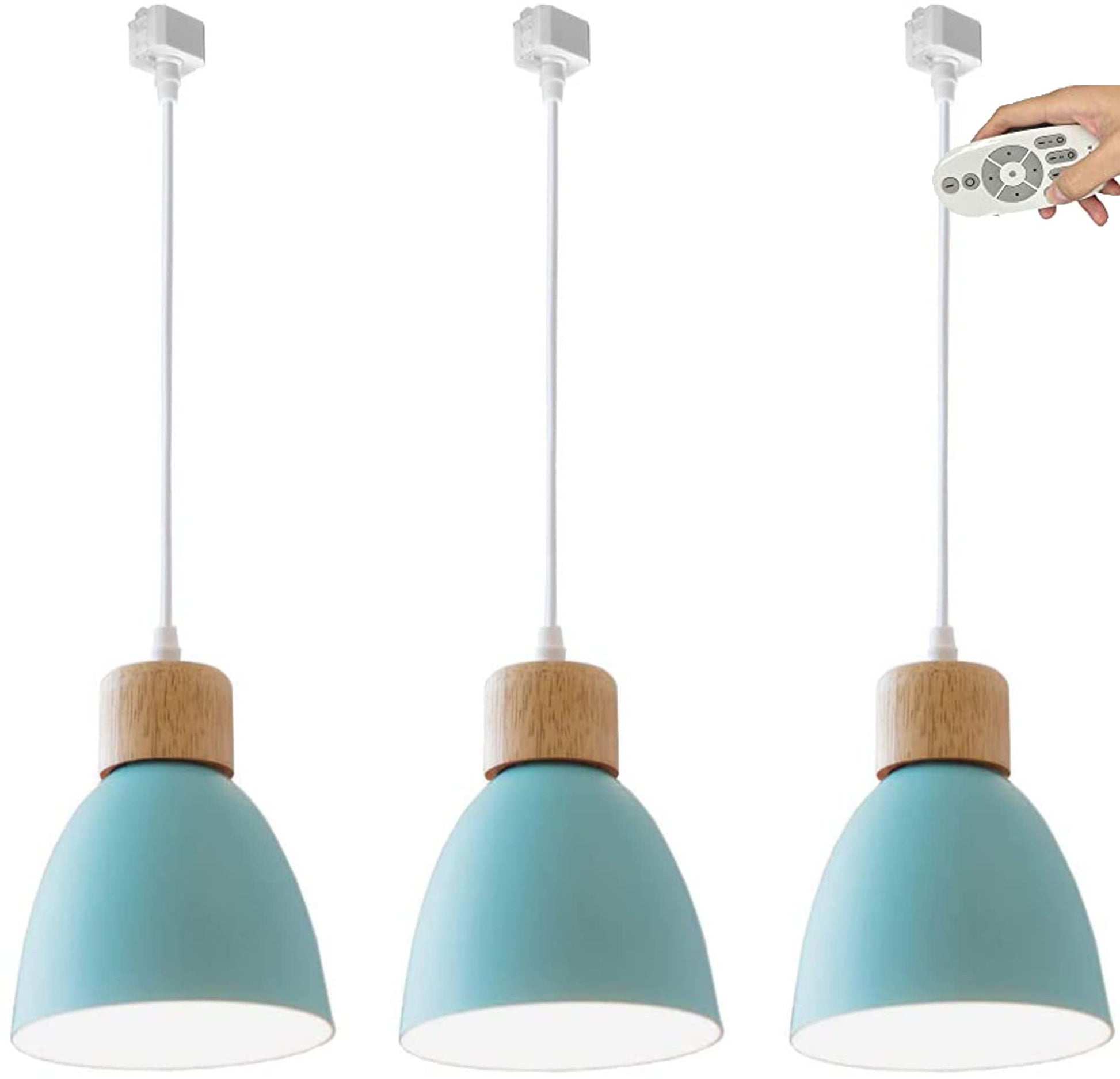 Kiven 3-Lights H-Type Track Pendant Lights, Dimmable Track Mount Pendant Lighting Fixtures White/Blue Macaron Aluminum Shade Adjustable Height