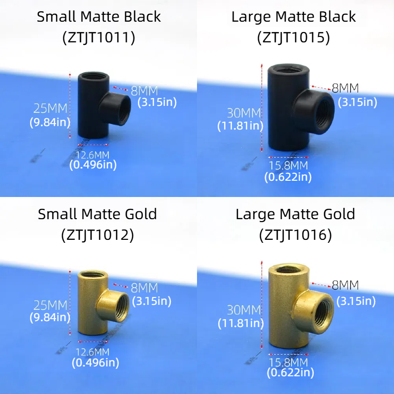 4-Pack M10 Iron T-shaped Connecting Nuts: 90-Degree Right-Angle Threads in Black and Gold, for Bedroom and Living Room Lighting Fixture Assembly