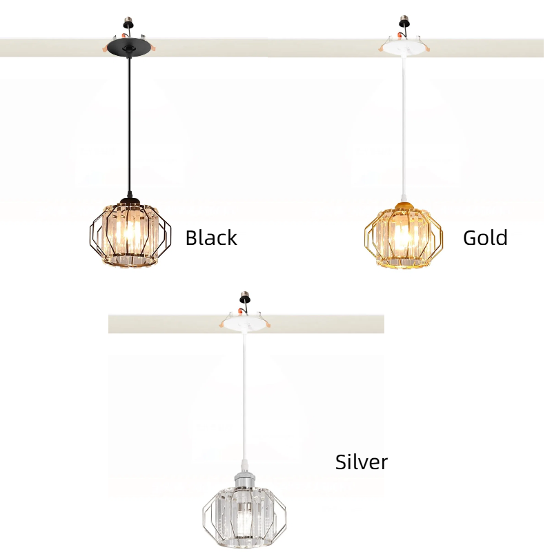 Kiven Can Lights Retrofit Recessed Lighting with E26 Power Outlet Adapter, Replacement Conversion Kit for 2-3.5in Holes, Modern Crystal Pendant Lighting for Kitchen Living Room Hallway Silver XDD363