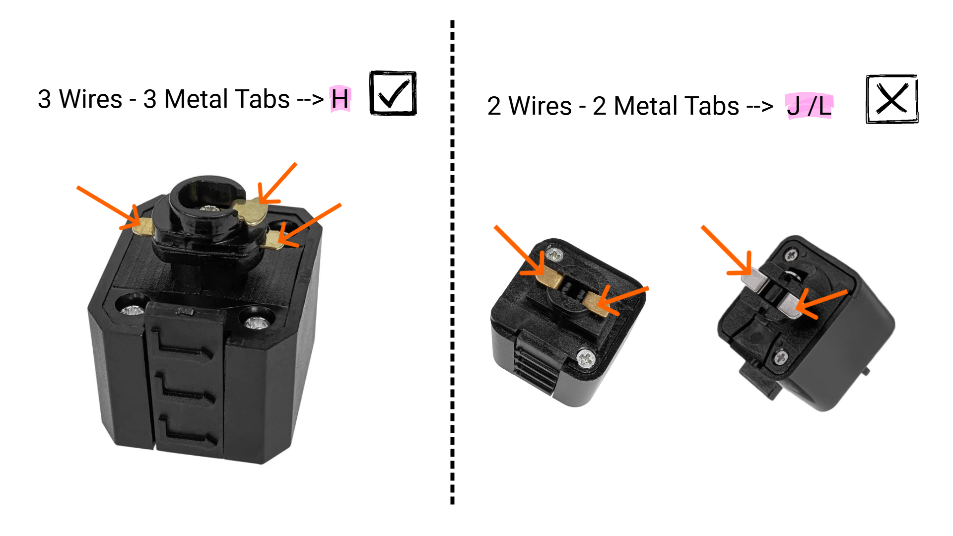 Kiven track light connector wiring guide: 3 wires for H track, 2 wires for J/L track systems