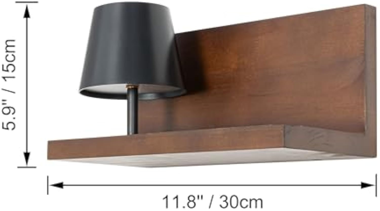 Kiven battery-powered wall lamp with shelf, cordless wall lamp, remote control, tricolor mode, farmhouse wall lamp with rechargeable dimming lamp, suitable for bedroom, living room and office.